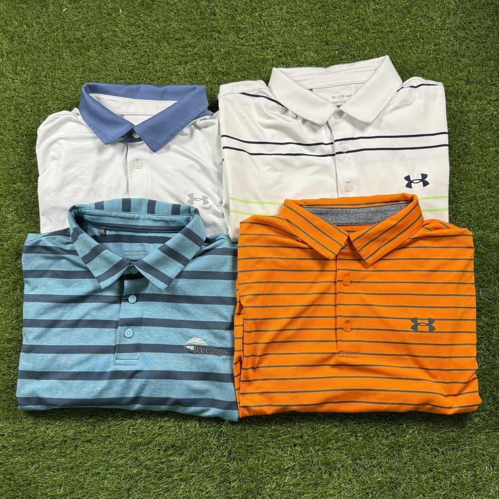 Under Armour Men's Playoff Polo Mens XL Lot Of 4 Striped Performance Golf Preppy